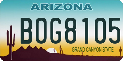 AZ license plate BOG8105