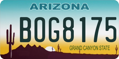 AZ license plate BOG8175