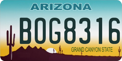 AZ license plate BOG8316