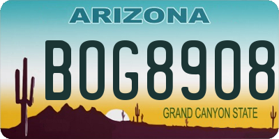 AZ license plate BOG8908