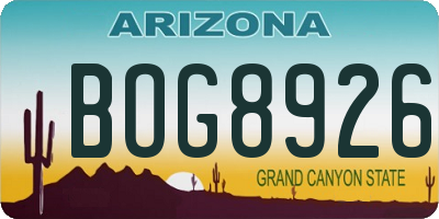 AZ license plate BOG8926