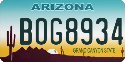 AZ license plate BOG8934
