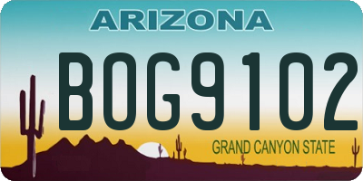 AZ license plate BOG9102