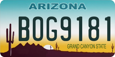 AZ license plate BOG9181