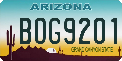 AZ license plate BOG9201