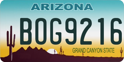 AZ license plate BOG9216
