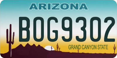 AZ license plate BOG9302