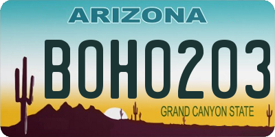 AZ license plate BOH0203