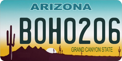AZ license plate BOH0206