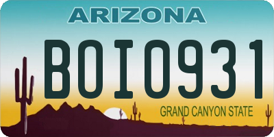 AZ license plate BOI0931