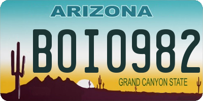 AZ license plate BOI0982