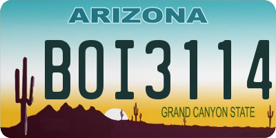 AZ license plate BOI3114