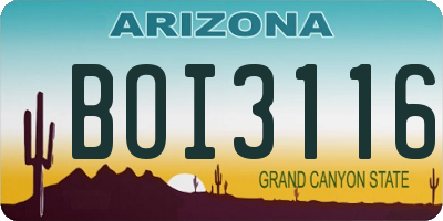 AZ license plate BOI3116