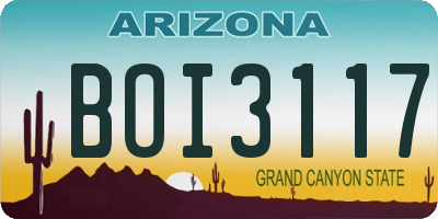 AZ license plate BOI3117