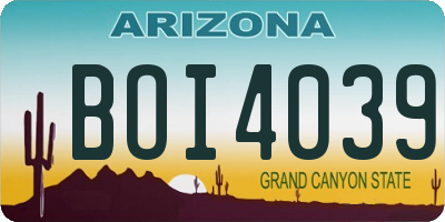 AZ license plate BOI4039