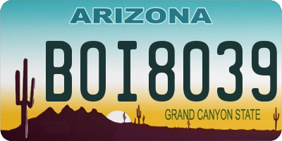 AZ license plate BOI8039