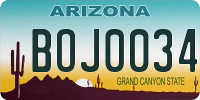 AZ license plate BOJ0034