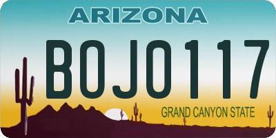 AZ license plate BOJ0117