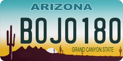 AZ license plate BOJ0180