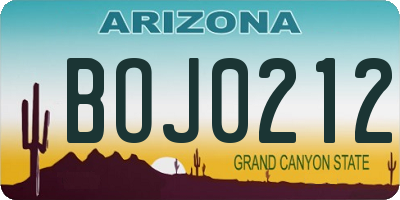 AZ license plate BOJ0212
