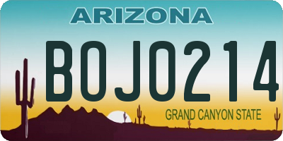 AZ license plate BOJ0214
