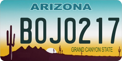 AZ license plate BOJ0217
