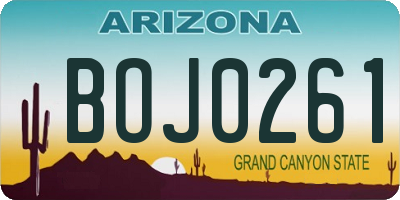 AZ license plate BOJ0261