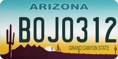 AZ license plate BOJ0312