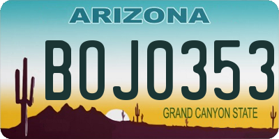 AZ license plate BOJ0353