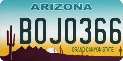 AZ license plate BOJ0366