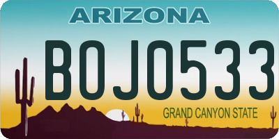 AZ license plate BOJ0533