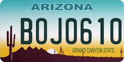 AZ license plate BOJ0610