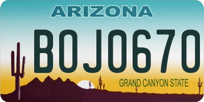 AZ license plate BOJ0670