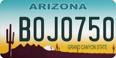 AZ license plate BOJ0750