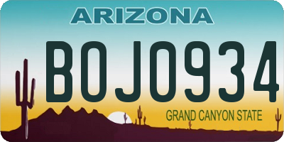 AZ license plate BOJ0934