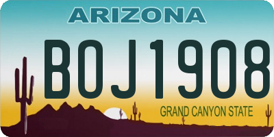 AZ license plate BOJ1908