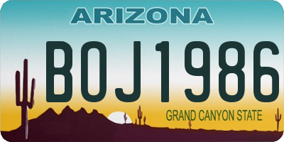 AZ license plate BOJ1986
