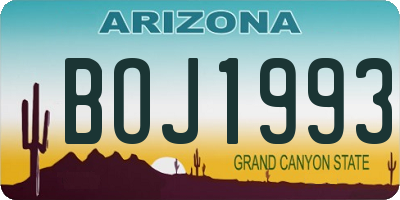 AZ license plate BOJ1993