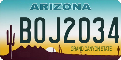 AZ license plate BOJ2034