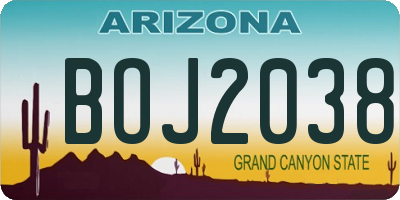 AZ license plate BOJ2038
