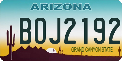 AZ license plate BOJ2192