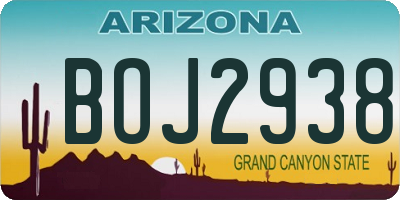 AZ license plate BOJ2938