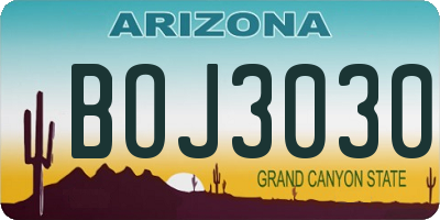 AZ license plate BOJ3030