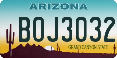 AZ license plate BOJ3032