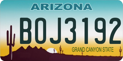 AZ license plate BOJ3192
