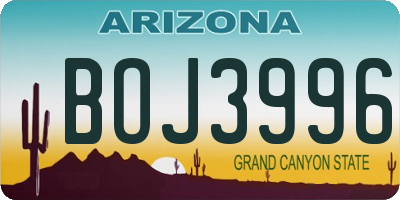 AZ license plate BOJ3996