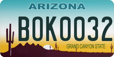 AZ license plate BOK0032