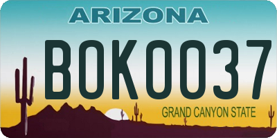 AZ license plate BOK0037