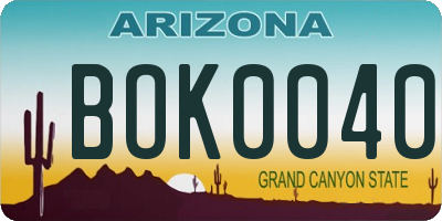 AZ license plate BOK0040