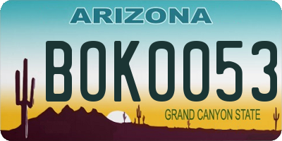AZ license plate BOK0053